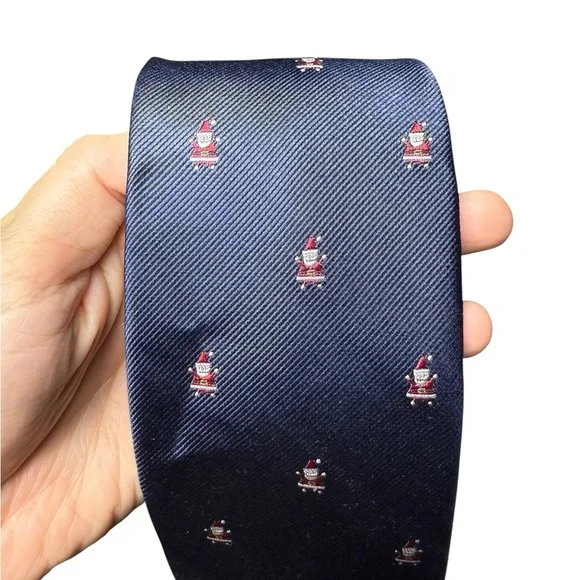 TOMMY HILFIGER Navy Blue Santa Claus Club Christmas Silk Twill Classic Tie NEW - Picture 2 of 5